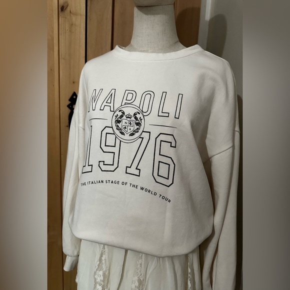 NWOT Pilcro Anthropologie Cream Graphic Twofer Mini Sweatshirt Dress - Picture 6 of 11